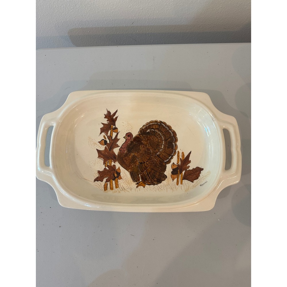 Naomi Henderson Hand Painted Ceramic Turkey Serving Platter Thanksgiving 14.5in